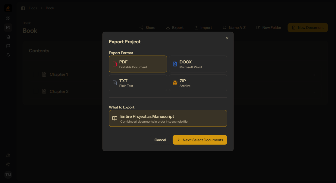 Export options
